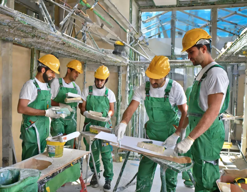 Impresa Edile di operai al lavoro in cantiere in fase di ristrutturazione