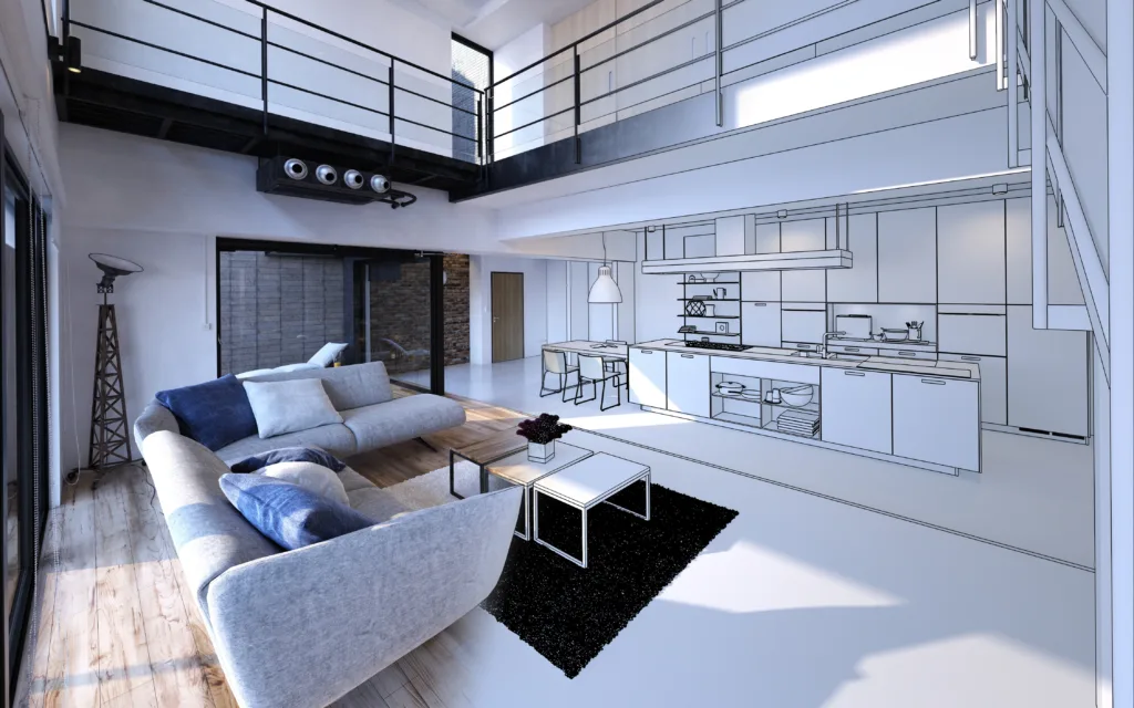 Progettazione di interni per aredamento su misura di appartamento in fase di ristrutturazione